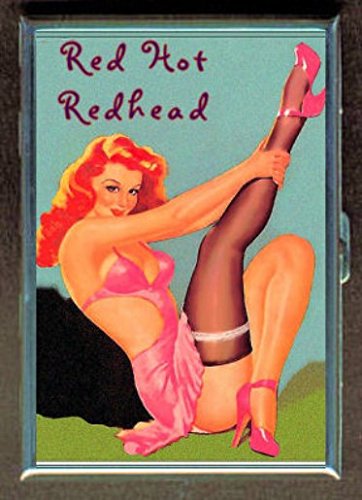 Red Hot Redhead Unique Pin Up Stainless Steel ID or Cigarettes Case (King Size or 100mm)