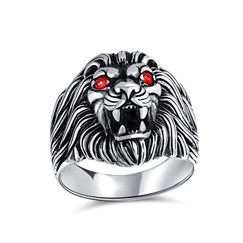 Statement Red Eyes Roaring Lion King Of Jungle Head Ring For Men Solid Oxidized 925 Sterling Silver Handmade In Turkey