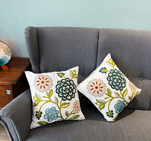 Awebest Flower Embroidered Pillow Covers 18X18 Spring Throw Decorative Pillowcases Colorful Farmhouse Plant Cushion Covers For Couch Sofa Bed Living Room 2 Pcs #TOP3