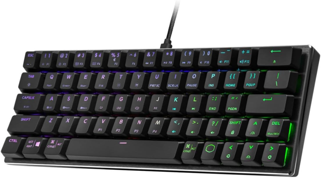 Cooler Master SK620 60% Space Gray Mechanical Low Profile Gaming Keyboard, Click Blue Switches, Customizable RGB, Ergonomic Design, USB-C Connectivity, Mac/Windows, QWERTY (SK-620-GKTL1-US)