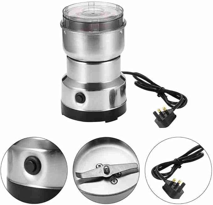 Image of Mini Mixer Grinder Portable Small Coffee Grinder Mini Mixer Grinder Small Size Portable Grinder Stainless Steel Silver