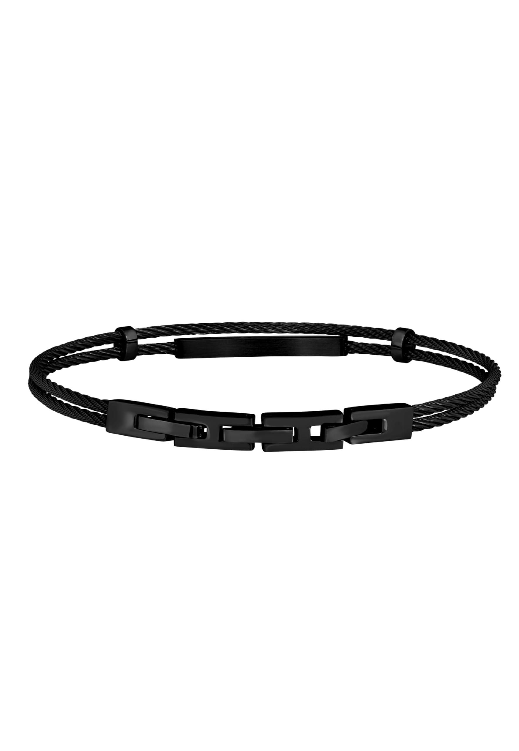 Breil, Collezione Loop, Bracciale Uomo in Acciaio Specchiato, con Sottili Cavetti ed Elemento Centrale Personalizzabile con Incisione, Pratica Chiusura Regolabile 17.5-20.3 cm, Color Argento