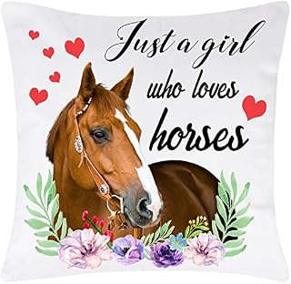 Merclix Horse Cushion Covers 45 x 45 cm Horse Gifts for Girls Age 9-11 Horse Lover Gifts for Girls Birthday Christmas Horses Gifts for Girls Daughter