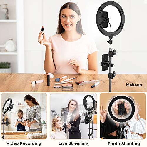 10.2 inch Selfie Ring Light with Tripod Stand & 2 Phone Holders, LETSCOM Dimmable Led Beauty Camera Ringlight for Makeup/Photography/YouTube Videos/Vlog/TIK Tok/Live, Compatible with iPhone & Android - Thumbnail 7
