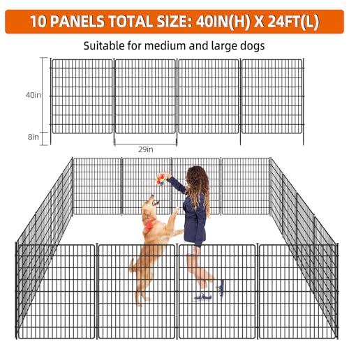 Image of 10 Panels No Dig Fence with Gate, 40 in(H) X 24 ft(L) Garden Decorative Fence Animal Barrier for Dogs, Rustproof Metal Garden Edging Border for Outdoor, Yard, Patio, Black