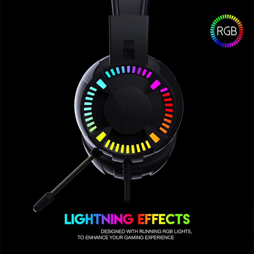 C- Cuffie da gioco Cuffie da gioco con audio surround 7.1 per giochi FPS Stereo da 50 mm con microfono a cancellazione di rumore e cuffie antirumore con auricolare leggero RGB e fascia regolabile
