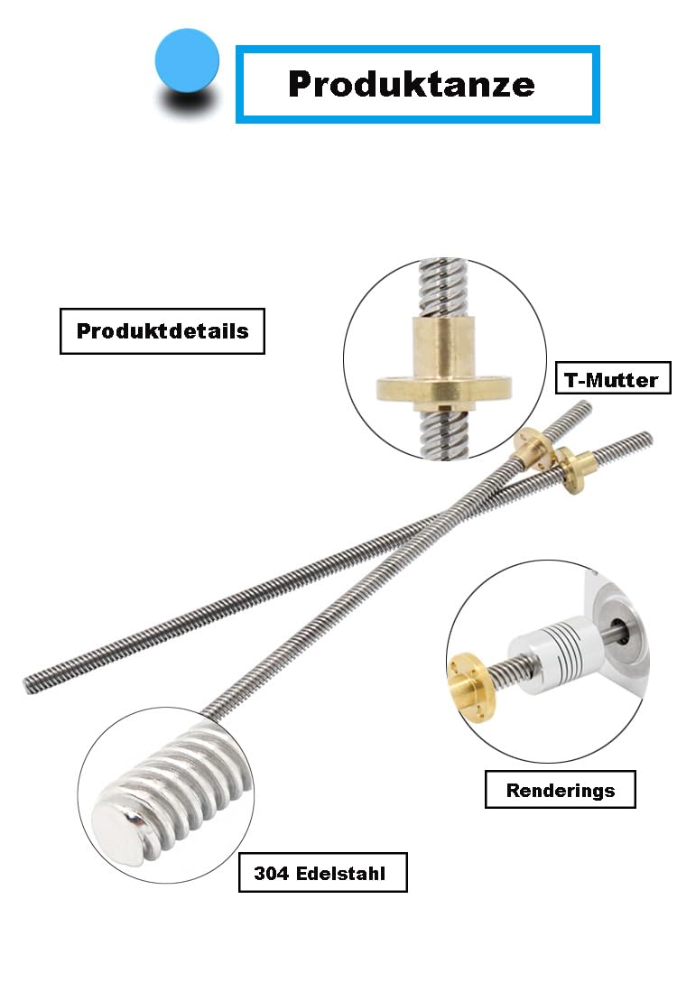 1 pièce 10mm T10x3 Tr10x3 vis à billes 400 mm de longueur avec écrou en laiton T10 (filetage Acme, vis de guidage de diamètre : 10 mm, pas : 3mm, plomb 3 mm, 1 démarrage,) Utilisé dans l'axe Z