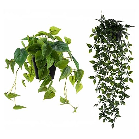 Bundle of LuckyGreenery Artificial Scindapsus Aureus and Ivy Faux Plants Indoor Home Decor Hanging Fake Plants Cover