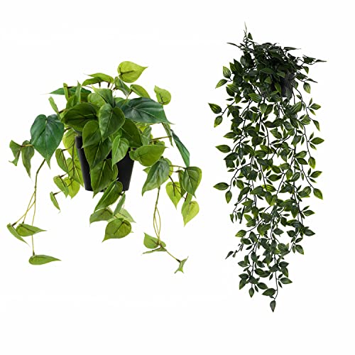 Bundle Of Luckygreenery Artificial Scindapsus Aureus And Ivy Faux Plants Indoor Home Decor Hanging Fake Plants #TOP7