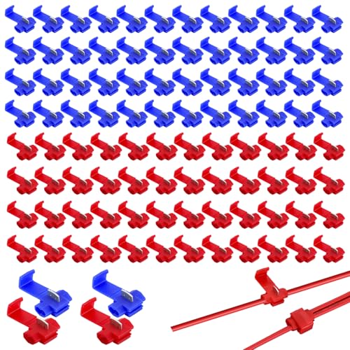 DAWRIS 100 Stk Wirefy Stromdieb Kfz T-Tap Abzweigverbinder im Set Kabelabzweiger Kfz Schnellverbinder Quickverbinder Schnellabzweiger (Rot Blau)