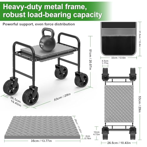 NIUXX Garden Kneeler and Seat with 360° Wheels: 3-in-1 Rolling Garden Stool with Extendable Legs - Foldable Garden Seat with Thick Pad & Tool Pouches - Heavy Duty Gardening Bench for Seniors - Image 3