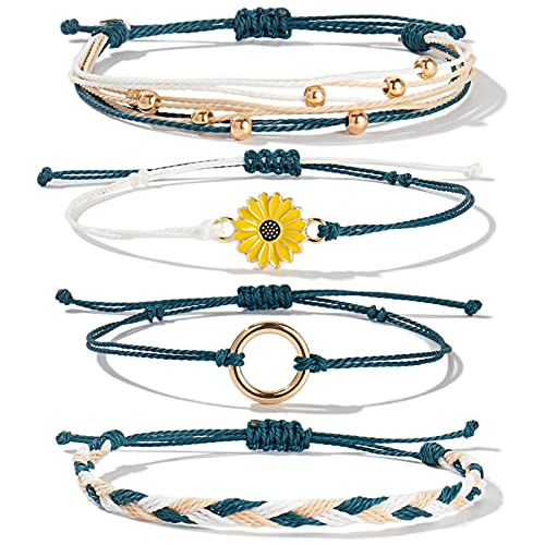 Image of Stackable Sunflower String Bracelets Cute Boho Braided Summer Beach Jewelry