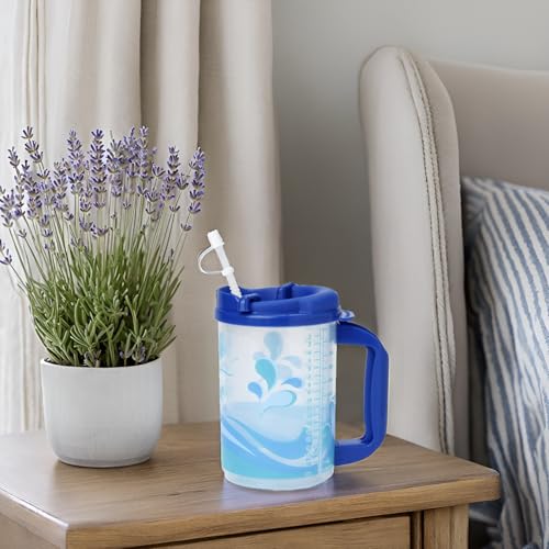 Image of Plum Hill Hospital Cup with Lid and Straw, Lightweight 20 Oz Bedside Mug | Large Water Cup with Measurement Markers, Medical Water Bottle, Clear Plastic Mug
