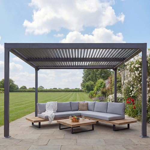 Mendler Alu Pergola HWC-L41 stabiles 8cm-Metall-Gestell 3x3,7m...