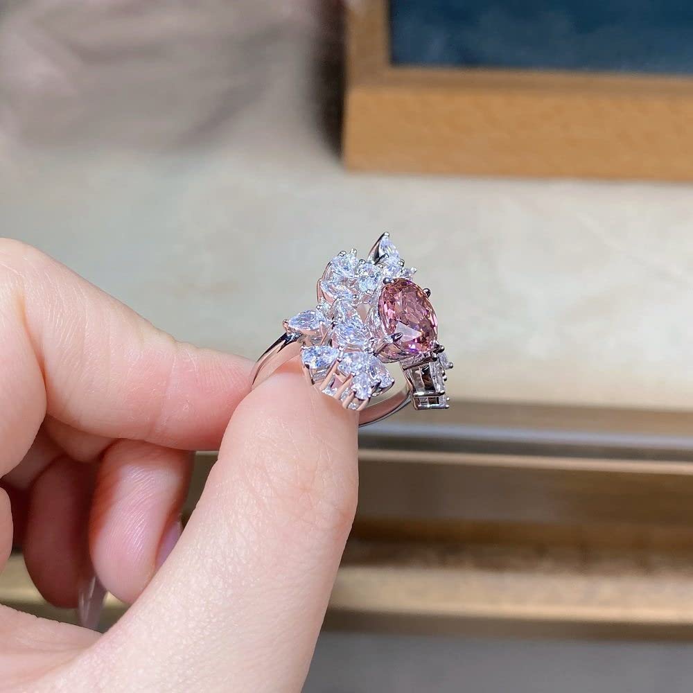 Anello In Argento Sterling 925,Anelli In Argento Sterling Donna 925 Fiore Tondo Anelli Regolabili In Zircone Arancione Zircone Micropavimentato Anelli Regolabili In Argento Anello Di Fidanzamento An