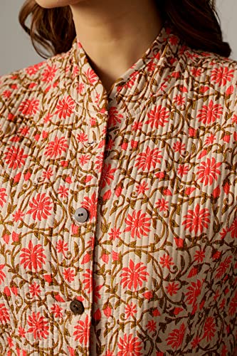 Image of Ravaiyaa - Attitude is everything Women's Floral Printed Reversible Quilted Jacket Coat Blazer Jacket Sleeve Less Waistcoat