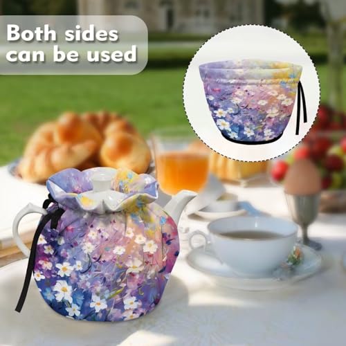 Image of Flower Print Tea Cosy, Floral Kitchen Tea Pot Dust Cover, Teapot Cozy Breakfast Warmer, Keep Warm and Insulated Tea Pot Cover, Tea Kettle Quilt for Table Hotel Tea Party