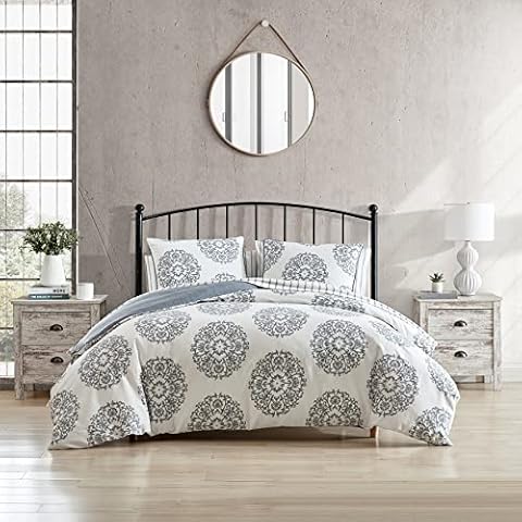 Stone Cottage - King Duvet Cover Set, Reversible Cotton Sateen Bedding with Matching Shams, All Season Home Decor (Bristol Grey, King) Cover