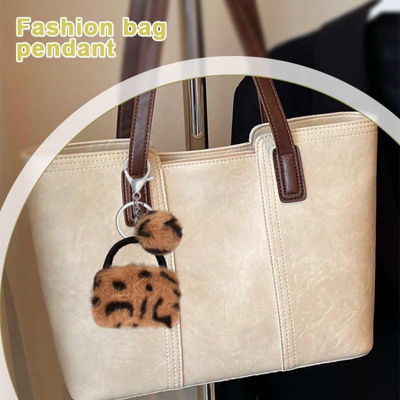 Leopard Faux Fur Keychain for Purse Charms for Handbags Leopard Plush Key Chain for Car Keys - Image 6