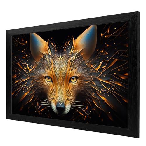 Décoration murale renard fantaisie grand cadre bois noir LED