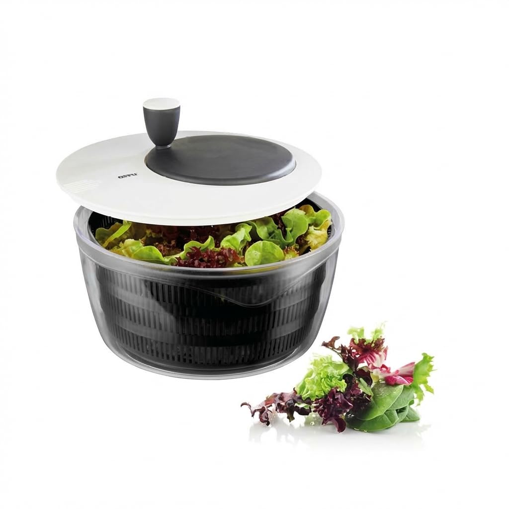 Gefu Black, White Rotare Salad Spinner 4 L – Manual Lettuce Dryer With Crank, Integrated Pouring Spout And Serving Bowl