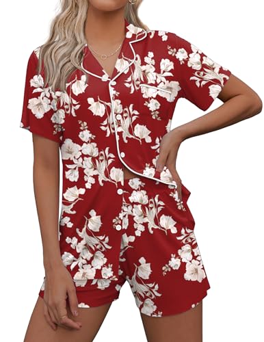 Ekouaer Pajamas Set for Women Short Sleeve Sleepwear Button Down Pjs Soft 2 Piece Lounge Sets XS-XXXL