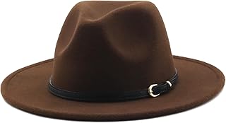 HEYANN Women's Men's Classic Wide Brim Fedora Hat with Belt Buckle Felt Unisex Trilby Hat Men's Panama Hat Jazz Hat for Women Men