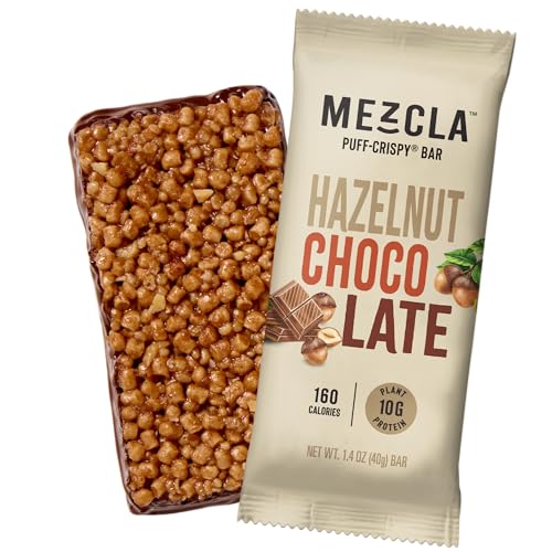 Mezcla Puff Crispy Protein Bars Gluten Free & Vegan Protein Bars 10g Protein Alt for Crispy Rice Treat Granola Bars & Breakfast Bars Healthy Snacks for Adults Hazelnut Chocolate 1 Count