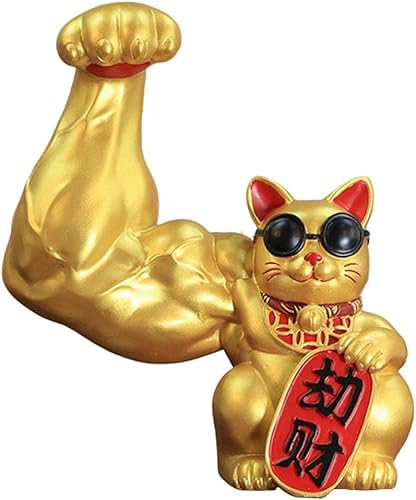 Prettyia Figura gigante de la suerte de gato, mano, brazo musculoso, esculturas de cabeza, apertura vigorosa, tienda de regalos, esculturas de
