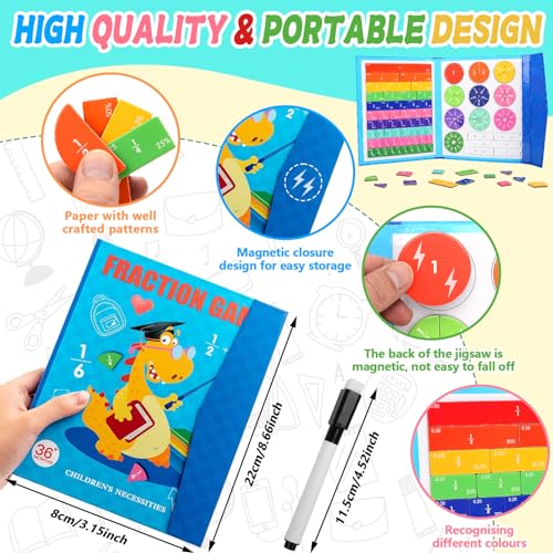 Fractions Resources for Children Magnetic Book Maths Games, Montessori Fraction Educational Puzzle, Fun Kids Learning Toys - Image 3