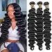 QTHAIR 10A Loose Deep Wave Human Hair Peruvian Deep Curly Hair Bundles Bundles (8" 10" 12",300g/10.5oz,Natural Black) 100% Unprocessed Peruvian Virgin Hair Loose Deep Wave Human Hair Weave Bundles