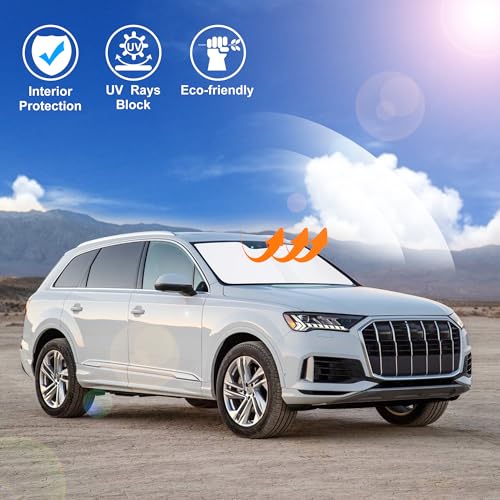 Image of Windshield Sun Shade Custom Fit for 2016-2024 2025 2026 Audi Q7 SUV Accessories Foldable Sunshade Sun Blocker Protect Car from Sun Rays & Heat Damage Keep Car Cooler