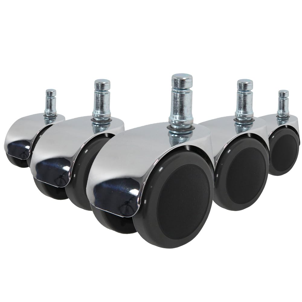hjh OFFICE 619016 5X Ruedas para sillas de Oficina ROLO Lux 11mm x 50mm, 5 Unidades, Suelos Duros, Cromo