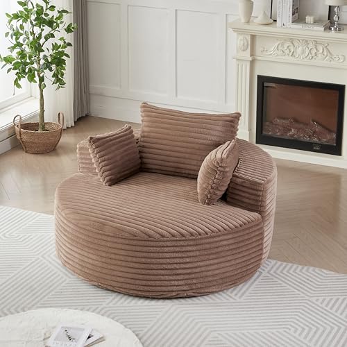 Sillón redondo acolchonado marrón de pana miniatura 5