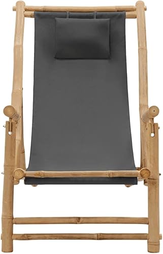 Miniatura 3 de Silla de cubierta de bambú y lona gris oscuro, sillas de puerta al aire libre Sillas para Comedor sillas de mesa de comedor para estudio, playa,