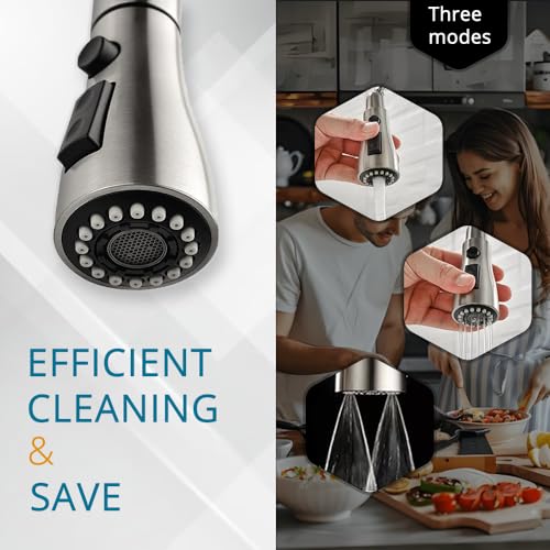 Image of Kitchen Faucet with Pull Down Sprayer Multitask Mode Single Handle High Arc Pull Out Kitchen Sink Faucet Offers Efficient Cleaning for RV (Silver)