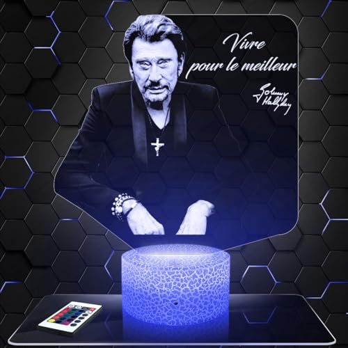 Lampephoto.fr - Lampe 3D Johnny Hallyday, Idée Cadeau Fan Chanson Française, Fan de Johnny Hallyday, Veilleuse Tactile Led Illusion, Effet Hologramme 3D, Idée Cadeau...