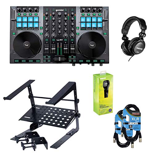 Gemini G2V 2 Channel USB DJ Computer Controller â€“ Laptop Stand- TH02 â€“ 2 XLR Cables â€“ SVM100 Mic