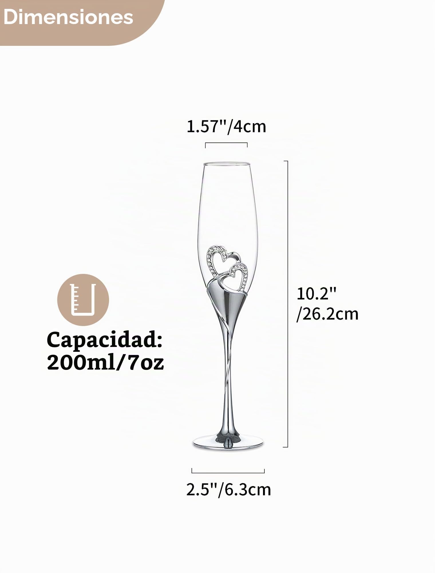 Nuptio Copas champán personalizadas para bodas: con Caja Regalo Madera, Juego De 2 Copas Prosecco Cristal, Regalo de plata de Compromiso, Brindis, Aniversario y Fiesta Despedidas De Soltera