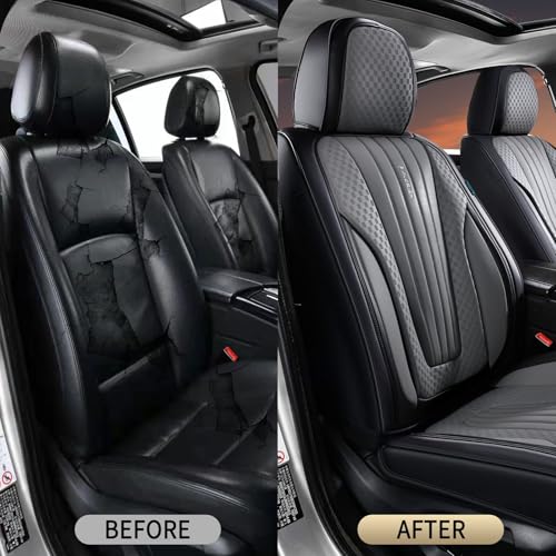 Image of FLORICH Car Seat Covers, Premium Leatherette Car Seat Covers Front Seats, Automotive Vehicle Seat Cushions, Waterproof Seat Protectors for Sedans Cars SUV Trucks, Black&Gray