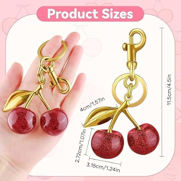 Image of Stewit Metal Glitter Cherry Bag Charm, Sparkling Fruit Keychain for Handbags and Backpacks, Aesthetic Key Ring Accessory for Women and Girls, Red (Cherry Keychain)