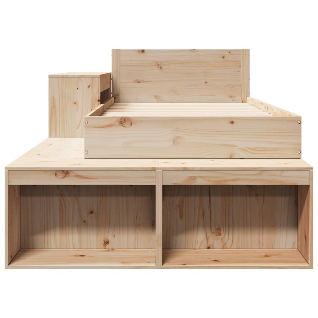 vidaXL Massivholzbett, Einzelbett Holzbett ohne Matratze, Bettgestell mit Lattenrost Kopfteil, Bett Nachttisch mit Schreibtisch, 90x200cm Kiefernholz