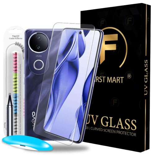 Image of FIRST MART Tempered Glass for Vivo V50 and Vivo V50e 5G With UV Installation Kit | Military-Grade Gorilla Screen Protector and Cable Guard | Edge to Edge Coverage | Crystal Clear