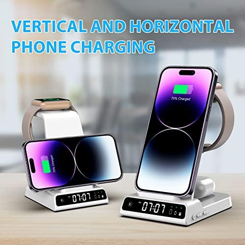 Wireless Charger for iPhone, 3 in 1 Wireless Charging Station with Clock compatible with iPhone 14/13/Pro/Max, Wireless Charging Station for iwatch 8/7/6/5/4/3 and Ear Pods Pro/3/2 (white)
