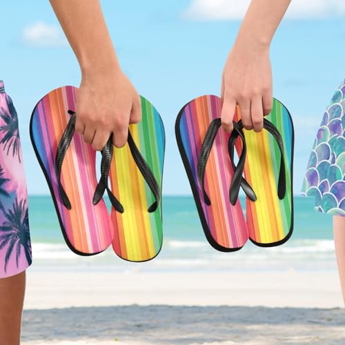 CEBUGI Unisex Flip Flop -Flat Sandal -NonSlip Couple Slippers -Natural Rubber Foam Soles Ultimate Comfort and Durability for Indoor Outdoor|Rainbow Stripes4