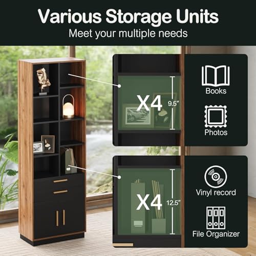Image of ModernMate 73.3 inch Bookcase with 2 Drawers and Doors, 8 Storage Cubes