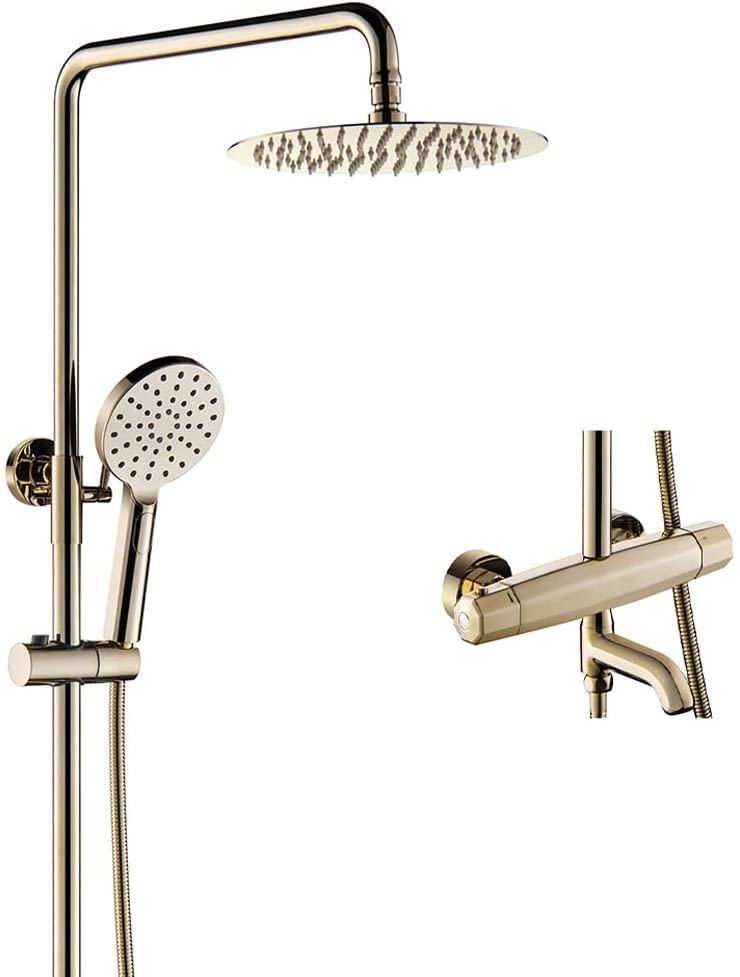 Ensemble de douche thermostatique doré luxe en laiton massif pour salle de bain chic