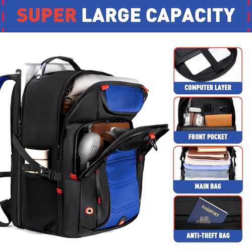 Image of Z-MGKISS Large Travel Backpack for Men, 18.4 Inch Laptop backpack, TSA Flight Approved, Water Resistant, Business Work Bag with USB Charging Port, Extra large Backpacks, Blue