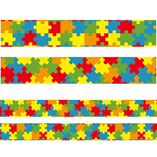 Image of 69ft Puzzle Bulletin Board Border Stickers Puzzle Pieces Bulletin Board Decoration Piece of Gods Plan Border Stickers Holiday Bulletin Trim Borders for School Classroom Sunday School Wall Decor
