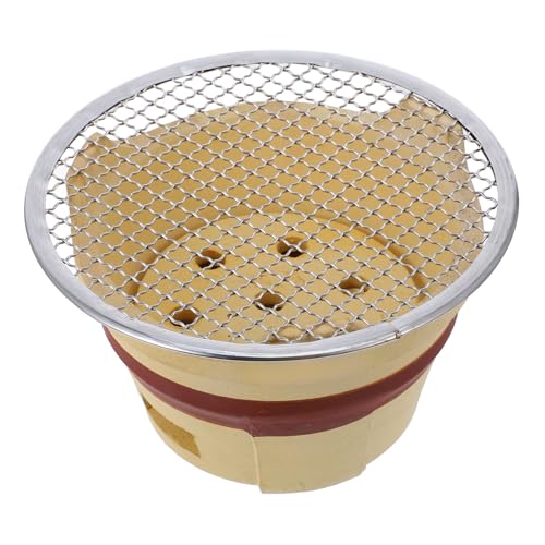 Veemoon Keramik Holzkohlegrill Tragbar Kleiner Tonofen mit Grillrost Bruchfester Holzkohlegrillherd für Camping und Picknick